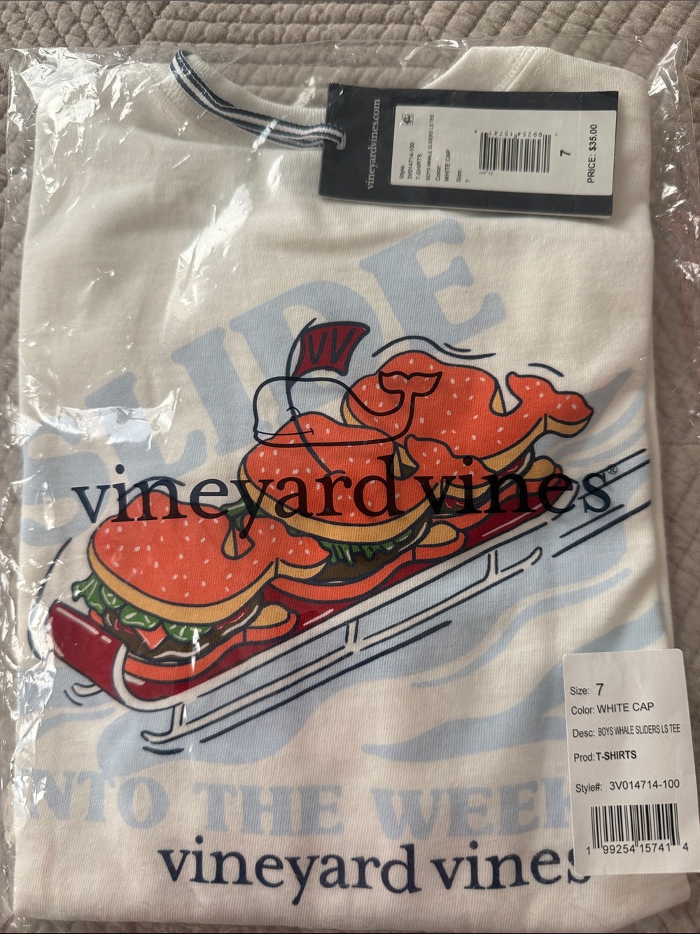 Vineyard Vines White Tee with Orange Sandwich Graphic
